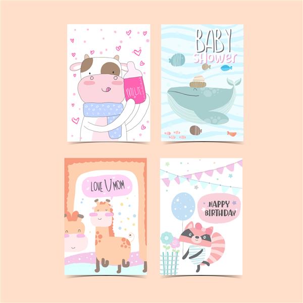 مجموعه کارت الگو برای حمام نوزاد