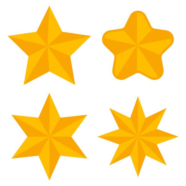 مجموعه آیکون های تخت وکتور با اشکال مختلف جدا شده از ستاره های طلایی