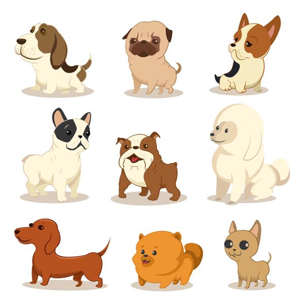 مجموعه وکتور سگ کارتونی زیبا
