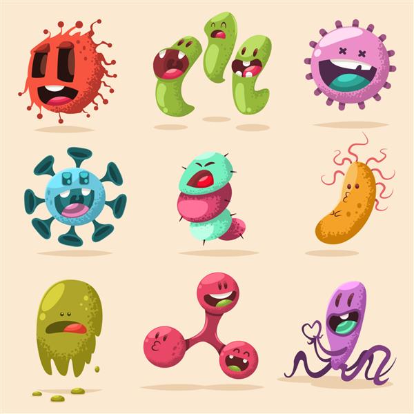مجموعه شخصیت های کارتونی باکتری های ناز ویروس میکروب