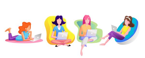 زن‌ها با لپ‌تاپ به اینترنت نگاه می‌کنند