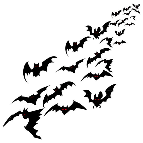 گله خفاش جدا شده در پس زمینه سفید تصویر مسطح برای هالووین