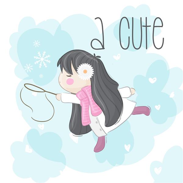 دختر بچه با دانه های برف