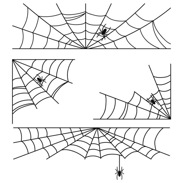 تار عنکبوت هالووین با قاب ها و گوشه های عنکبوتی جدا شده روی سفید