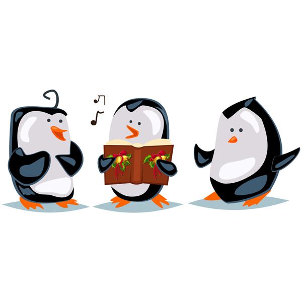 پنگوئن های کارتونی سرودهای جدا شده روی سفید را می خوانند