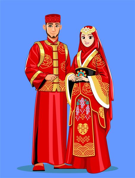 عروس مسلمان چینی با لباس سنتی قرمز