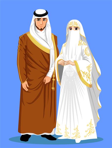 عروس های عربستانی با لباس های قهوه ای و سفید