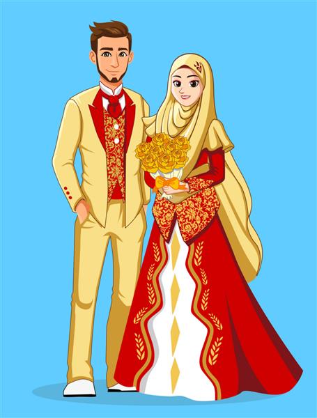 عروس های ملی مسلمان با لباس های قرمز و طلایی