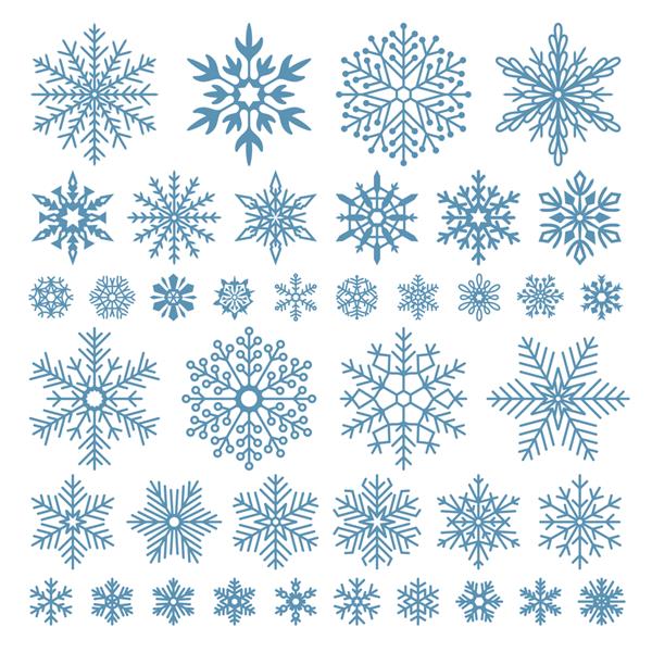 دانه های برف تخت کریستال های دانه برف زمستانی شکل های برف کریسمس و خنک یخ زده