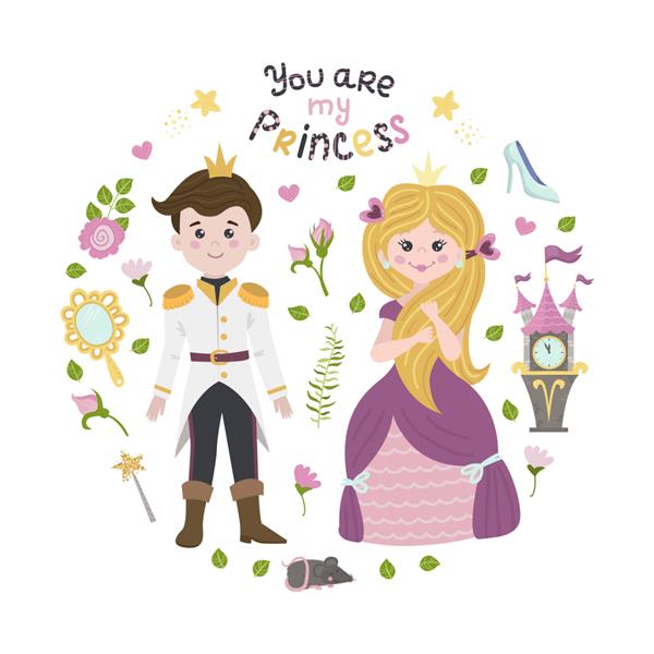 پوستری با پرنسس سیندرلا شاهزاده و حروف