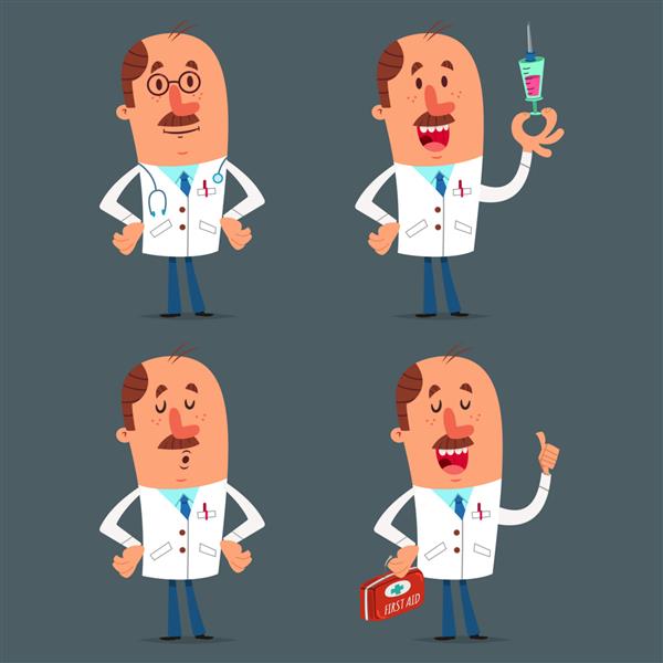 مجموعه شخصیت های خنده دار دکتر وکتور کارتونی کارگر پزشکی جدا شده