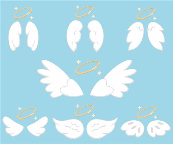 بال های ناز فرشته با نیمبوس مجموعه وکتور کارتونی جدا شده