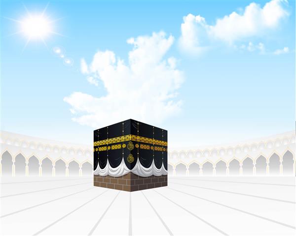 تصویر کعبه با آسمان نرم و مسجدالحرام سفید حج یک زیارت سالانه اسلامی به مکه عربستان سعودی است