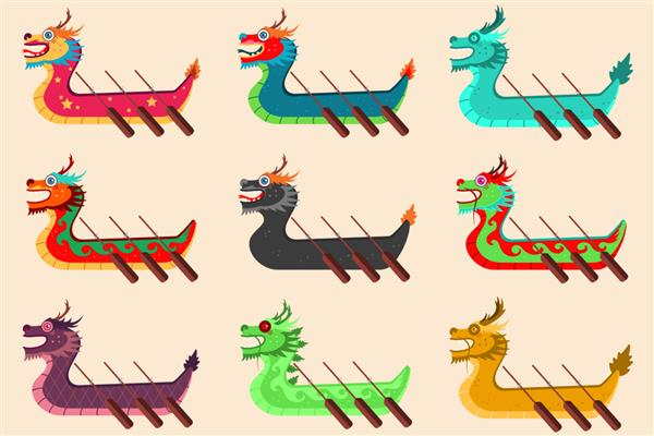 مجموعه مسابقه قایق اژدها برای جشنواره چینی آیکون های کارتونی جدا شده