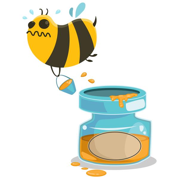 شیشه عسل و زنبور کارتونی زیبا شخصیت زنبور عسل جدا شده 