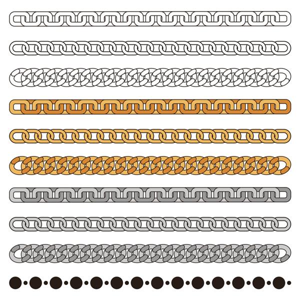 ست ساده زنجیر طلا نقره فلز و طرح کلی عنصر طراحی مد جدا شده روی سفید