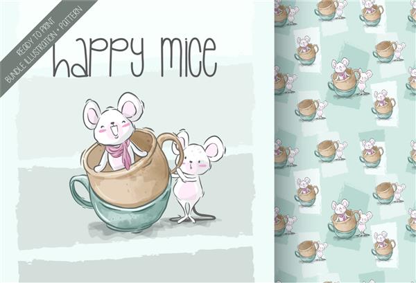 کارتونی موش بچه ناز روی فنجان الگوی بدون درز