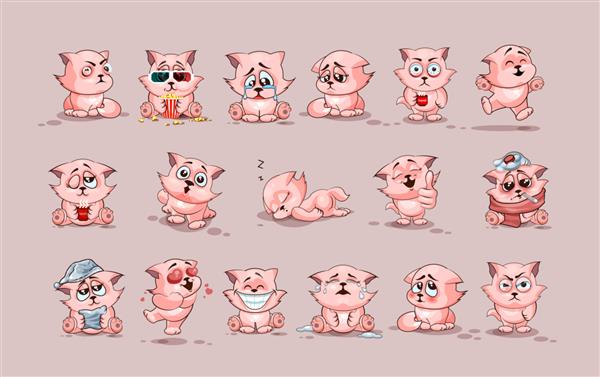 مجموعه مجموعه کیت تصاویر سهام تصاویر شکلک شخصیت کارتونی گربه شکلک شخصیت های ایموجی ایزوله با احساسات مختلف