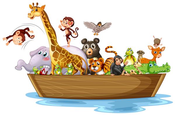 بسیاری از حیوانات در قایق چوبی