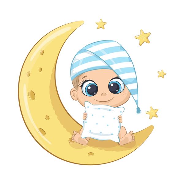 پسر بچه ناز نشسته روی ماه