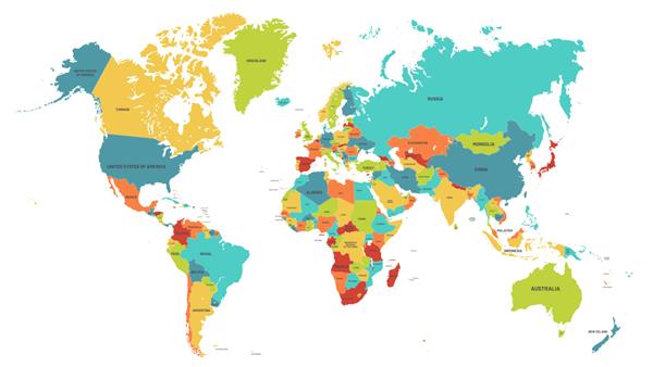 نقشه جهان رنگی نقشه های سیاسی کشورهای رنگارنگ جهان و تصویر نام کشورها