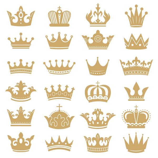 سیلوئت تاج طلایی مجموعه آیکون های تاج سلطنتی تاج پادشاهی و تاج تاج ملکه لوکس