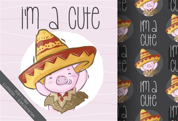 خوک ناز با الگوی بدون درز به سبک سومبررو مکزیکی