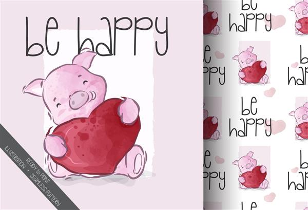 خوک خوشبختی حیوانات ناز با الگوی بدون درز