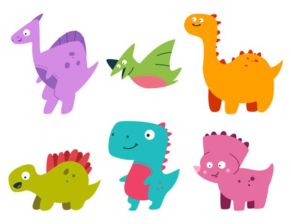 ست کارتونی بچه دایناسور زیبا بردار تخت حیوانات ساده ماقبل تاریخ جدا شده