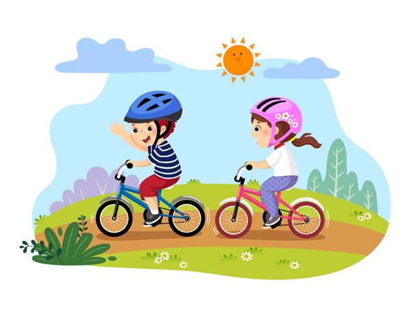 تصویر برداری از بچه های شاد دوچرخه سواری در پارک