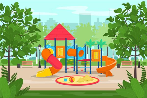 زمین بازی کودکان با سرسره و لوله در پارک تصویر برداری کارتونی