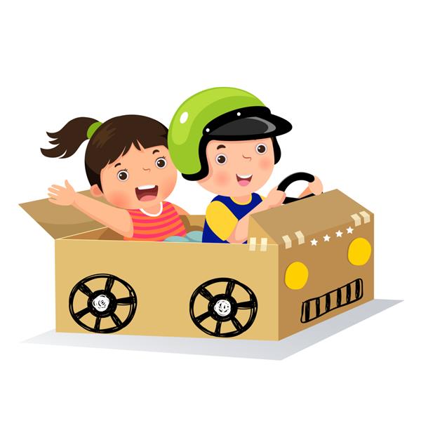 رانندگی دختر و پسر با ماشین مقوایی