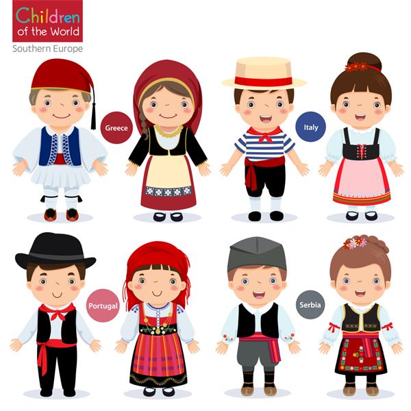 بچه ها با لباس های سنتی مختلف یونان ایتالیا پرتغال صربستان