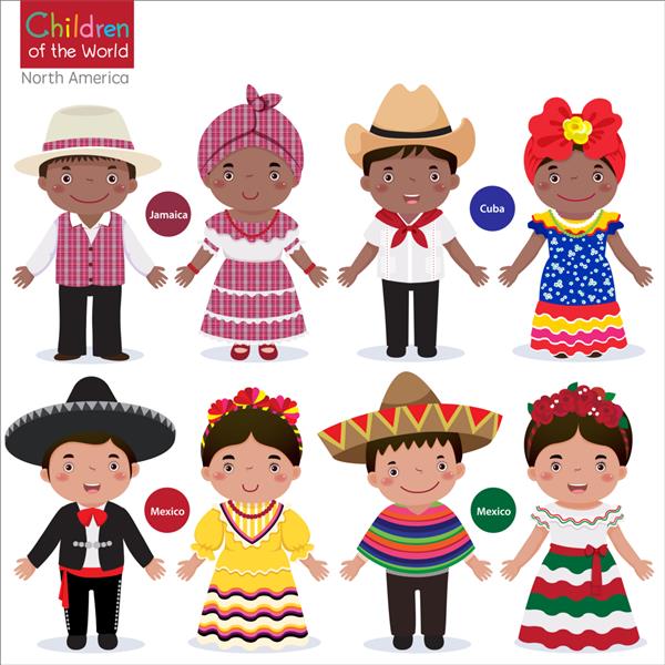 بچه ها با لباس های سنتی مختلف جامائیکا-کوبا-مکزیک