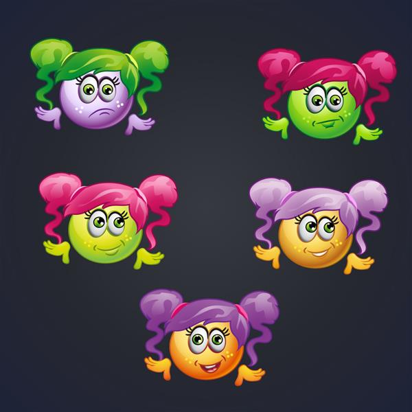 مجموعه شکلک های دخترانه با احساسات مختلف برای بازی های کامپیوتری