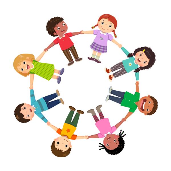 گروهی از بچه ها که دست در یک دایره در دست گرفته اند