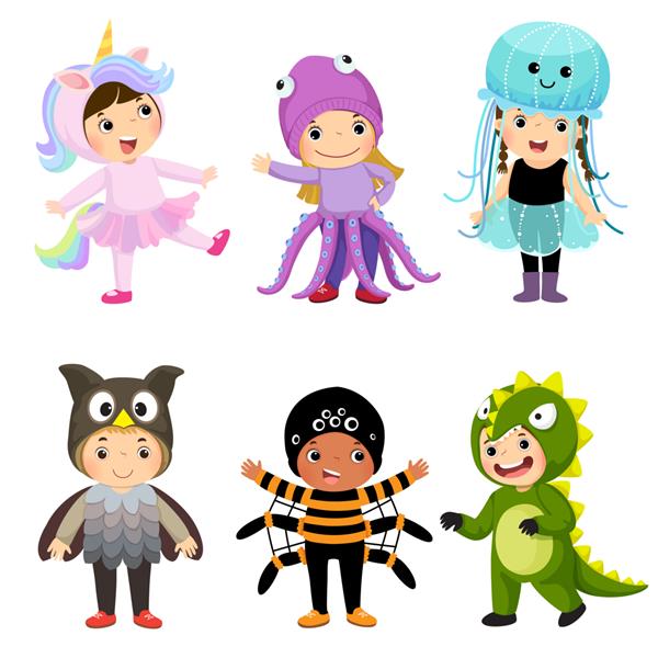 کارتون بچه های ناز در ست لباس حیوانات لباس کارناوال برای کودکان