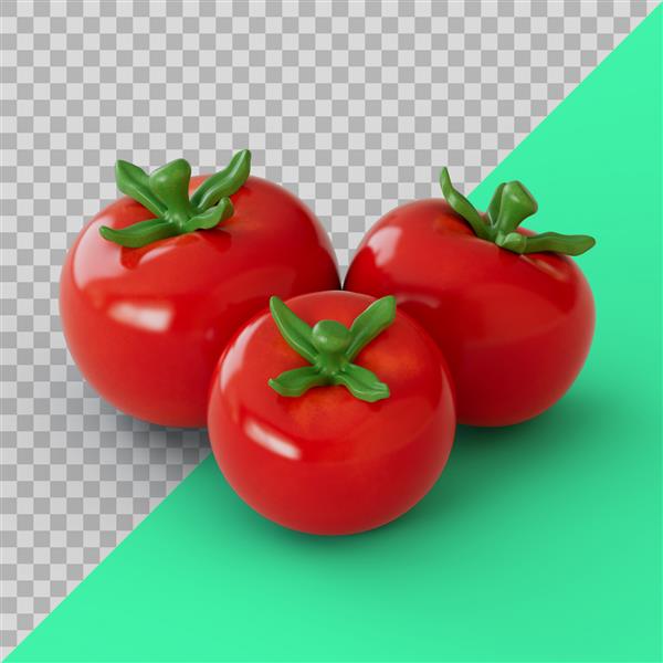 رندر سه بعدی گوجه فرنگی قرمز