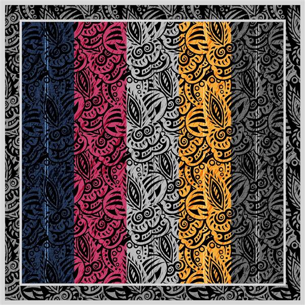 طرح روسری ابریشمی الگوی انتزاعی رنگارنگ روی الگوی هندسی