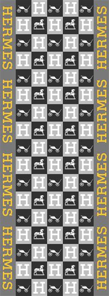 شال هرمس با زمینه شطرنجی و المانهای هرمس مشکی طوسی زرد دیجیتال آماده چاپ