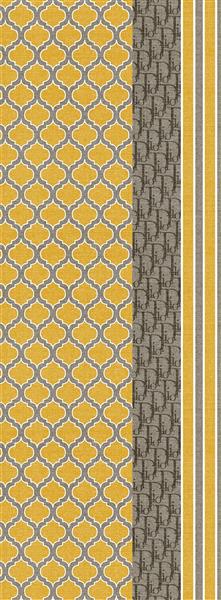 شال دیجیتال آماده چاپ هندسی کریستین دیور با زمینه زرد و نارنجی و طوسی