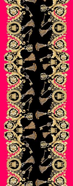 شال هرمس با زنجیر و منگوله و زمینه مشکی حاشیه قرمز دیجیتال آماده چاپ