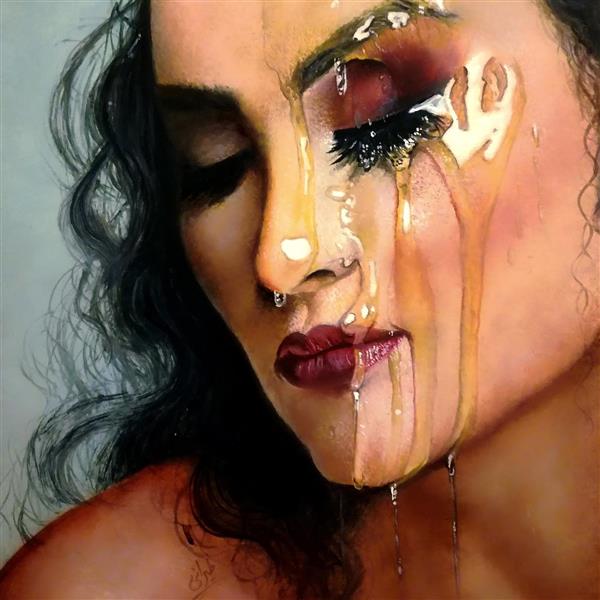نقاشی چهره زن با شره عسل و رنگ
