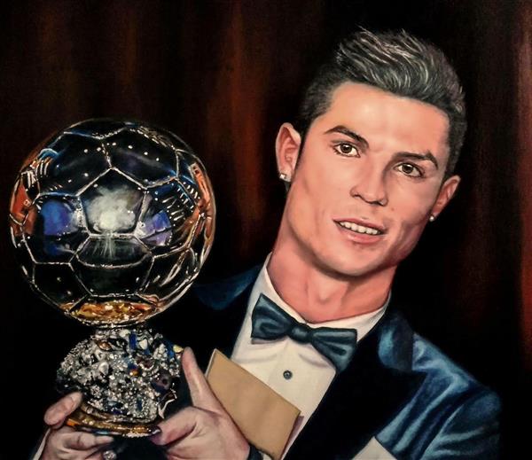 نقاشی چهره کریستیانو رونالدو با جایزه بهترین بازیکن سال فوتبال