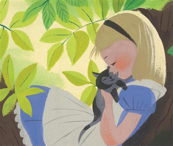 نقاشی آلیس و بچه گربه در بغلش