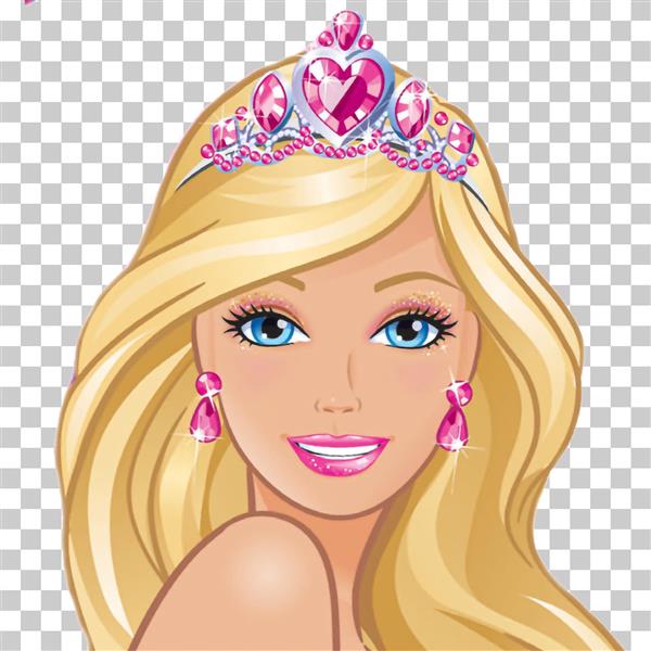 نقاشی پرتره باربی زیبا با موهای بلوند و تاج با الماس های صورتی روی موهایش