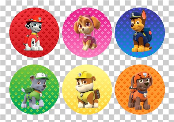 شخصیتهای کارتون سگهای نگهبان روی دایره های رنگی تصویر لایه باز