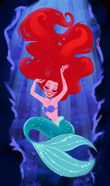 عکس آریل در غار زیر دریا با موهای قرمز زیبا