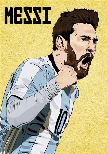 نقاشی چهره مسی با پیراهن تیم آرژانتین در پس زمینه زرد