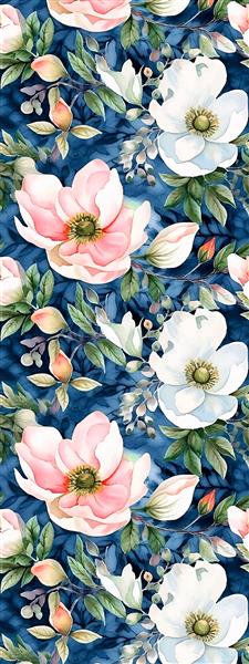 طرح شال آبرنگی با گلهای نقاشی شده پترن آماده برای پارچه و چاپ شال